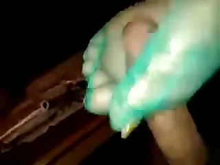 Ms. L.V gold toes green nylon footjob